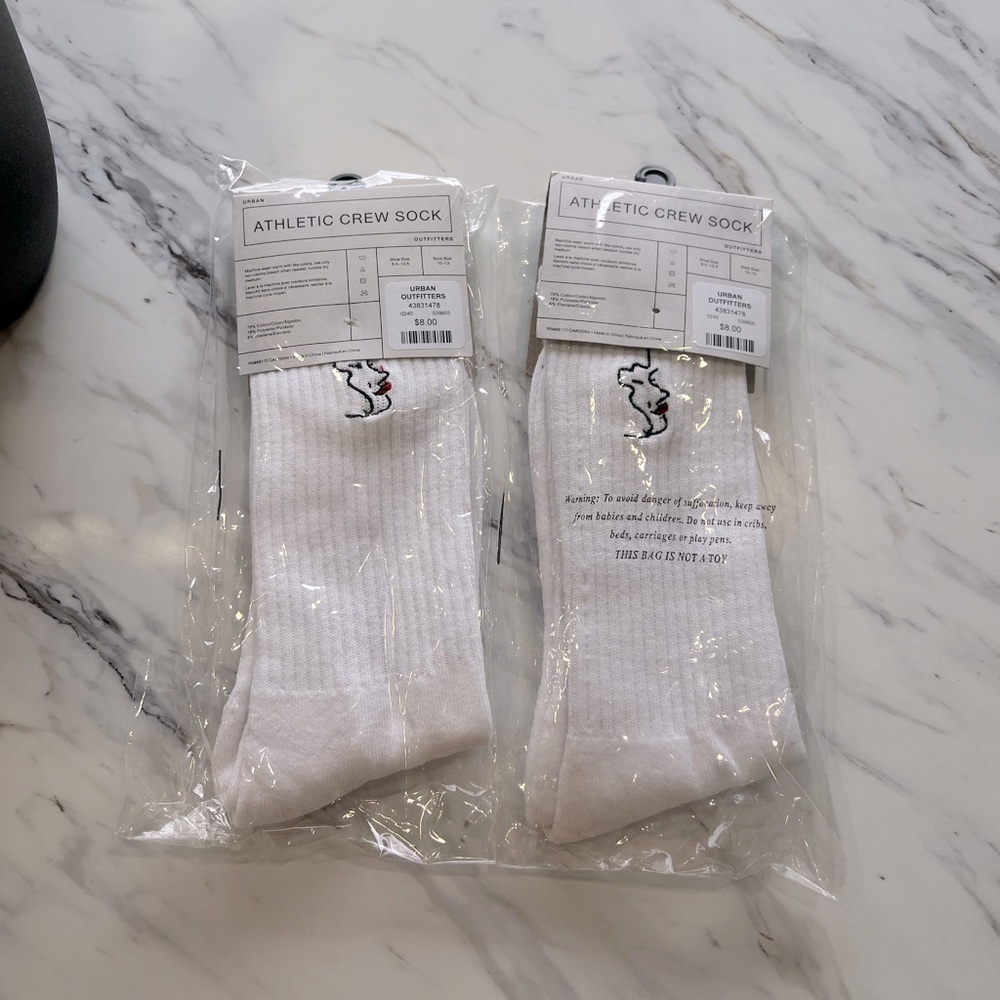 Mens Embroidered Urban Outfitters Socks, White, 2 Sets